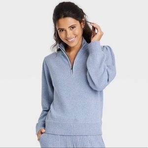 NWT Universal Thread Blue Puff-Sleeve Quarter Zip Sweater